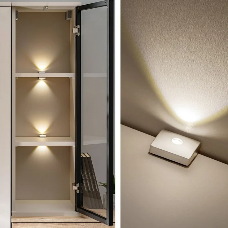 Lomadox Wohnwand CLINTON-164, (Lowboard Kommode Highboard), Eiche Dekor Kaschmir Beige 240 cm Push-to-open LED Beleuchtung – Bild 3