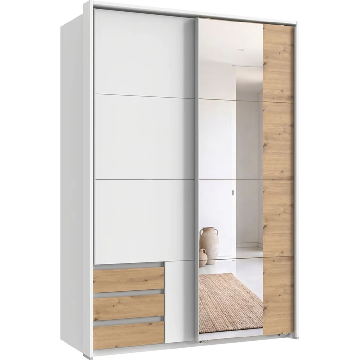 Schwebetürenschrank 2trg. Kleiderschrank 138 cm Weiß Eiche Spiegel Passepartout – Bild 1