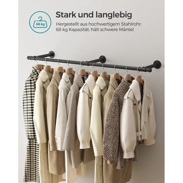 SONGMICS Kleiderstange für die Wand, 2er Set, Kleiderständer Wandmontage, Industrie-Design, platzsparend, 30 x 170 x 7 cm, 68 kg Belastbarkeit, einfache Montage, schwarz HSRDE104B02 – Bild 5