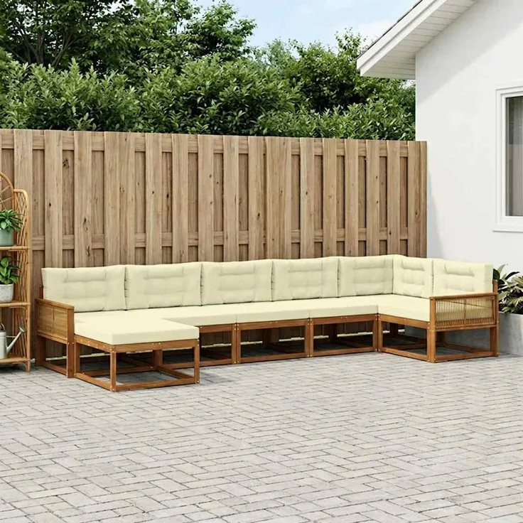 vidaXL Outdoor-Sofagarnitur 7 stk. 7-Sitzer Natur und Creme 3382748