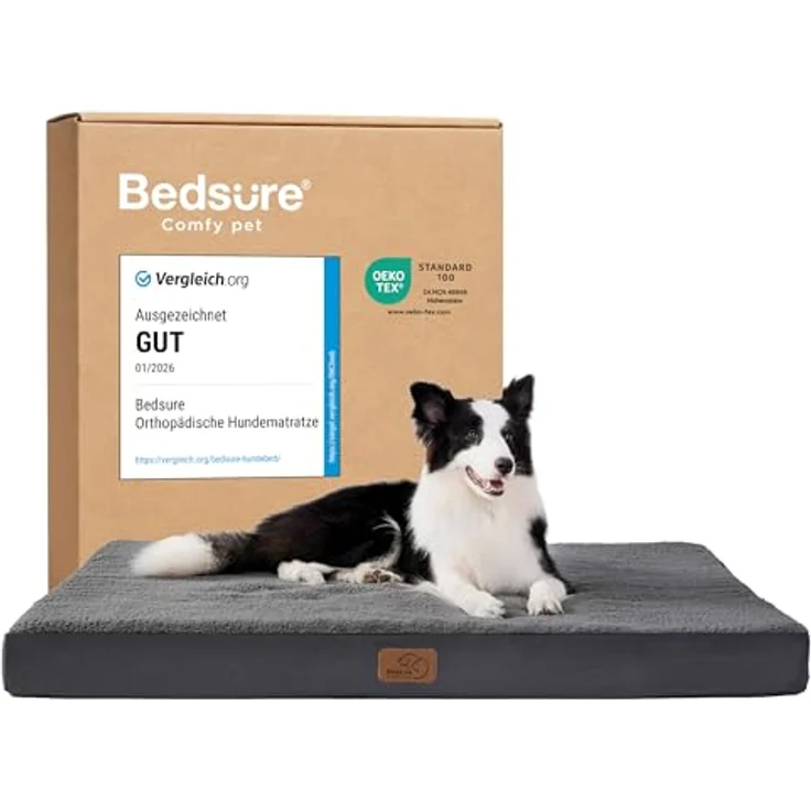 BEDSURE orthopädisches Hundebett Grosse Hunde - 112 x 81 x 7.6 cm Hundekissen flauschig Hundematte waschbar Hundematratze in dunkelgrau für große Hunde – Bild 2