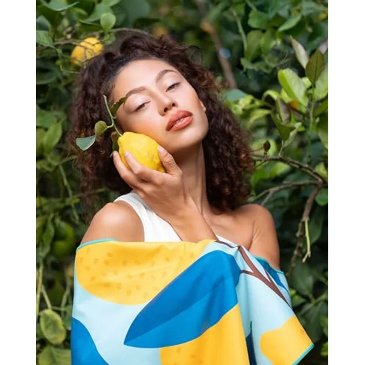 Fit-Flip Strandtuch XXL Mikrofaser, leicht und schnelltrocknend, 100% recyceltes Handtuch, Lemon Flowers, 160x90cm – Bild 3