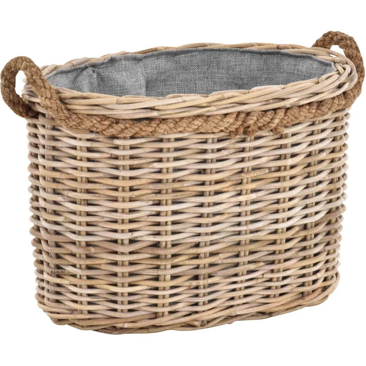 Krines Home Flechtkorb Großer Holzkorb oval Grau Natur Rattan mit Seilrand /Tragekorb, mit Seilrand – Bild 4