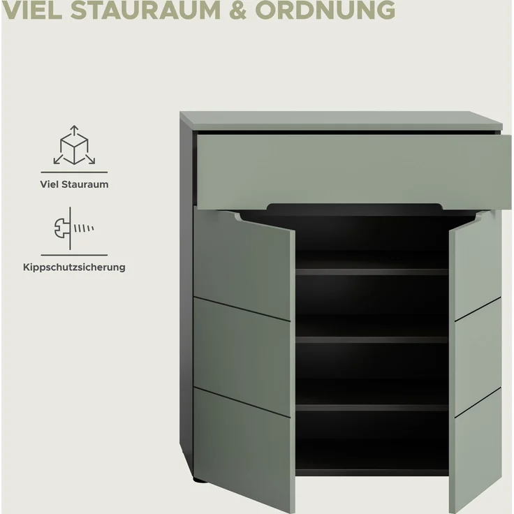 Schuhkommode (B/H/T: 94x80x37 cm) in Smoke Green Nachbildung – Bild 9