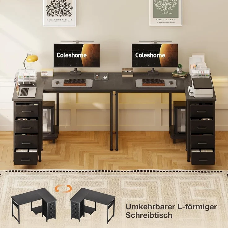 Eckschreibtisch L Form 4 Schubladen Computertisch 100 × 70 cm Schwarz – Bild 4