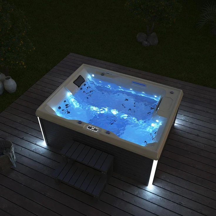 HOME DELUXE Outdoor-Whirlpool 'Stream', 211 x 156 cm, für 3 Personen, mit Treppe & Thermoabdeckung – Bild 3