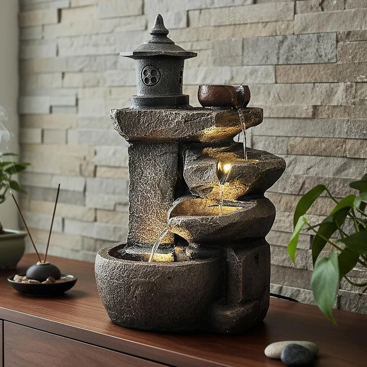Arnusa Gartenbrunnen Zimmerbrunnen BK851 Springbrunnen Wasserfall Kaskade, Komplettset mit LED Beleuchtung 50 cm Höhe – Bild 4