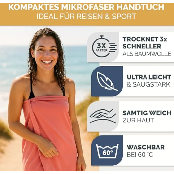 Blumtal Sporthandtuch Mikrofaser Handtuch - kompakte Mikrofaser Handtücher, Mikrofaser (inkl. Transporttasche, einzeln oder als Set verfügbar, 1-St), ultra leicht & schnelltrocknend, Reisehandtuch, Strandhandtuch – Bild 3