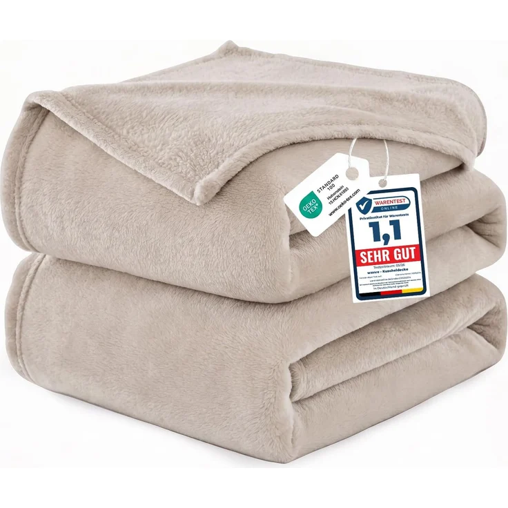WAVVE Kuscheldecke 220x240 cm Oxford Tan Decke – Flauschige Fleecedecke, Große Warme Sofadecke & Wohndecke, Weicher Sofaüberwurf & Bettüberwurf für Couch und Bett