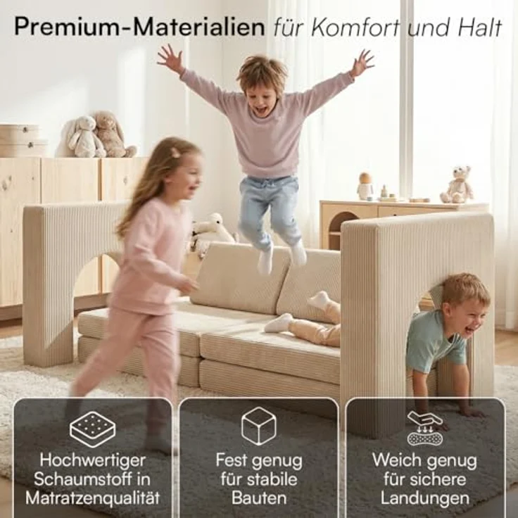 Bellabino 'Nile' Spielsofa mit Toren, 8-tlg, Cord, beige, faltbare Kindercouch, abnehmbarer & waschbarer Bezug, Kindersofa aus Schaumstoff – Bild 6
