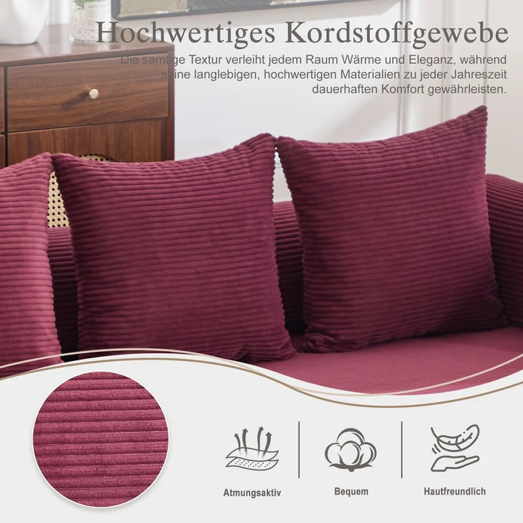 ZUBALIYA Ecksofa 94x67 cm, mit Ablageflächen, mit Cordbezug, mit breiten Armlehnen, modular aufgebaut, mit Schaumstoffpolsterung – Bild 9