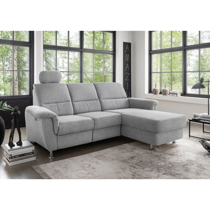 Ecksofa >Ludwigshafen< Motor-funktion, Kopfstütze, Stauraum, silber - 231x113x165 (BxHxT) – Bild 1