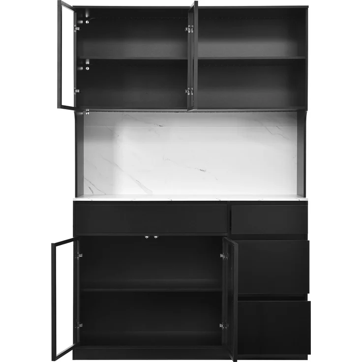 ZUBALIYA Vitrine, mit Schubladen, mit Stauraum, mit LED-Beleuchtung, H 180 × T 40 × B 120 cm, Schwarz / Weiß, MDF – Bild 8