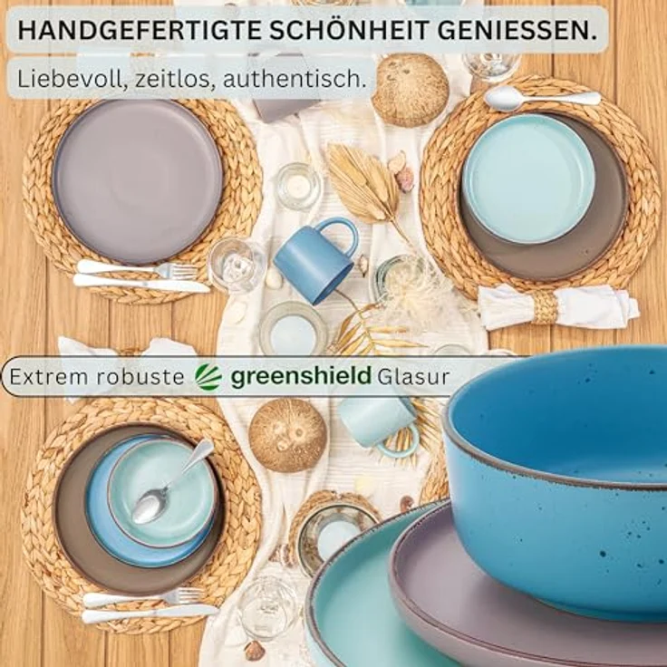 Sänger Bombay Meeresboden Kombiservice, 20-teiliges Geschirr-Set aus kratzfestem Stein, Mehrfarbig, rund, Ø 27 cm – Bild 3