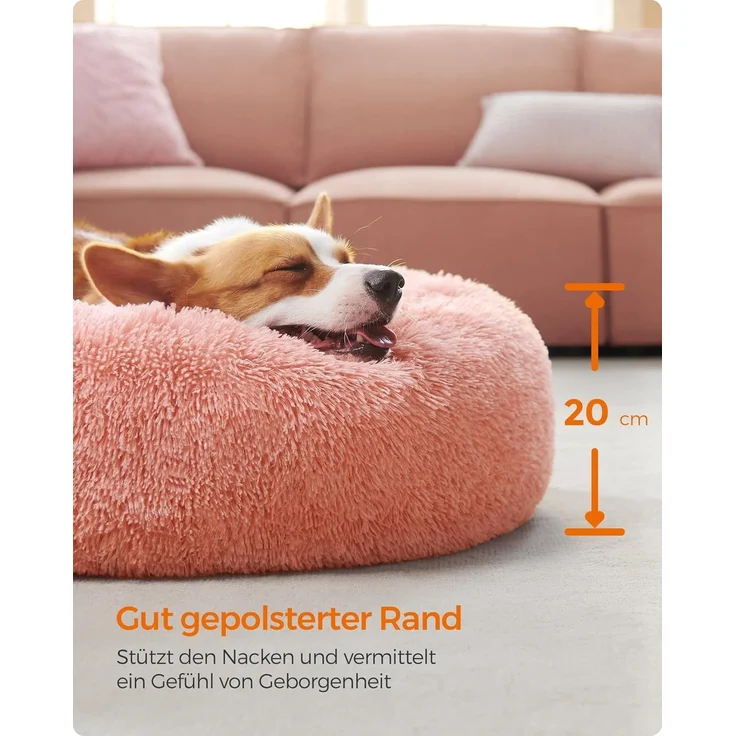Feandrea Hundebett flauschig, Katzenbett, Donut Kissen, waschbar, Polsterung in der Mitte herausnehmbar, Langer Plüsch, 80 cm Durchmesser, rosa PGW040R01 – Bild 5