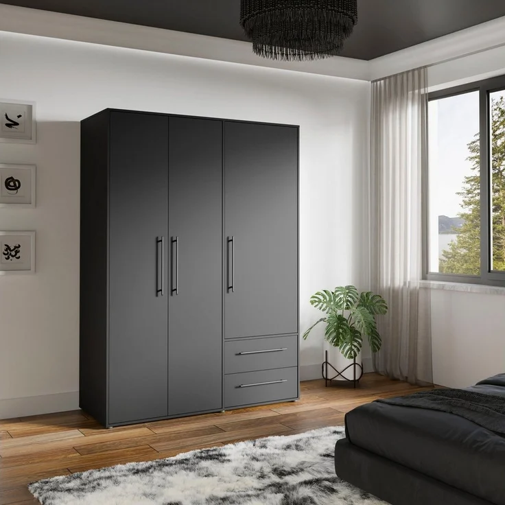Forte 'MOKKARO' Kleiderschrank, Schwarz, 145 x 200 x 60 cm – Bild 2