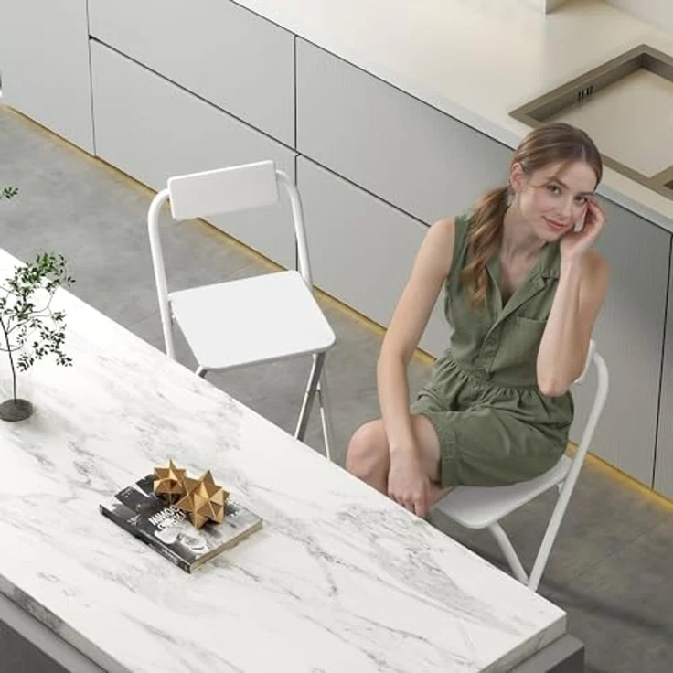 HOMCOM Barhocker mit Stahlgestell, Lehne, Fußstütze (Tresenhocker, 2 St, Klappbar Barstuhl), für Küche, Wohnzimmer, Esszimmer Weiß – Bild 7