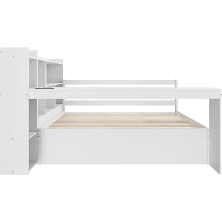 Ball & Cast Stauraumbett (140 * 200cm) mit Schublade, Schlafsofa mit Vielen Ablagefächern + Schreibtisch und USB-Anschlüssen, Einfach & Zeitsparend Montierbar, Weiß – Bild 9