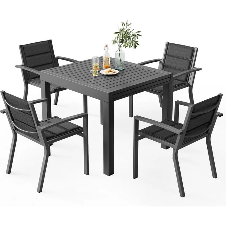HOMALL Gartentisch Garten-Essgruppe 160/260cm Aluminium Ausziehtisch und Gartenstuhl (Verdicktes Aluminium, wasserdicht und rostfrei Multi-Größe Multi-Farbe Verschiedene Verpackungen erhältlich)