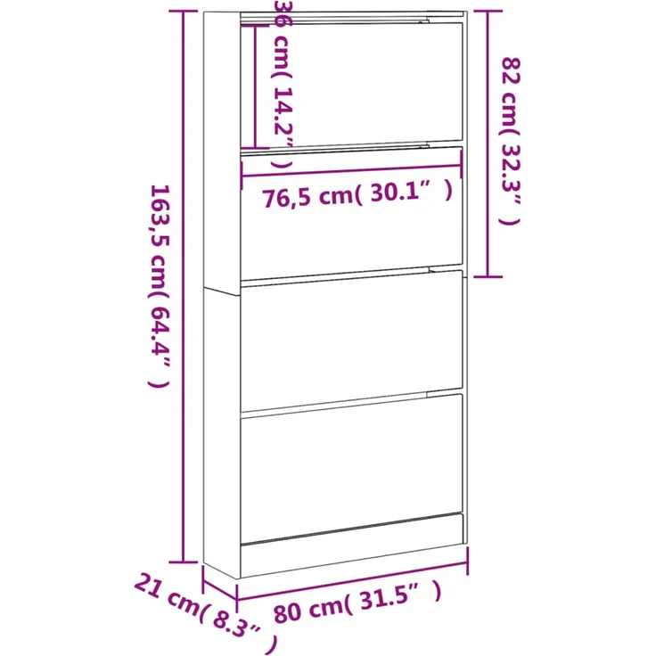 vidaXL Schuhschrank mit 4 Klappen Räuchereiche 80x21x163,5 cm 3214368 – Bild 9