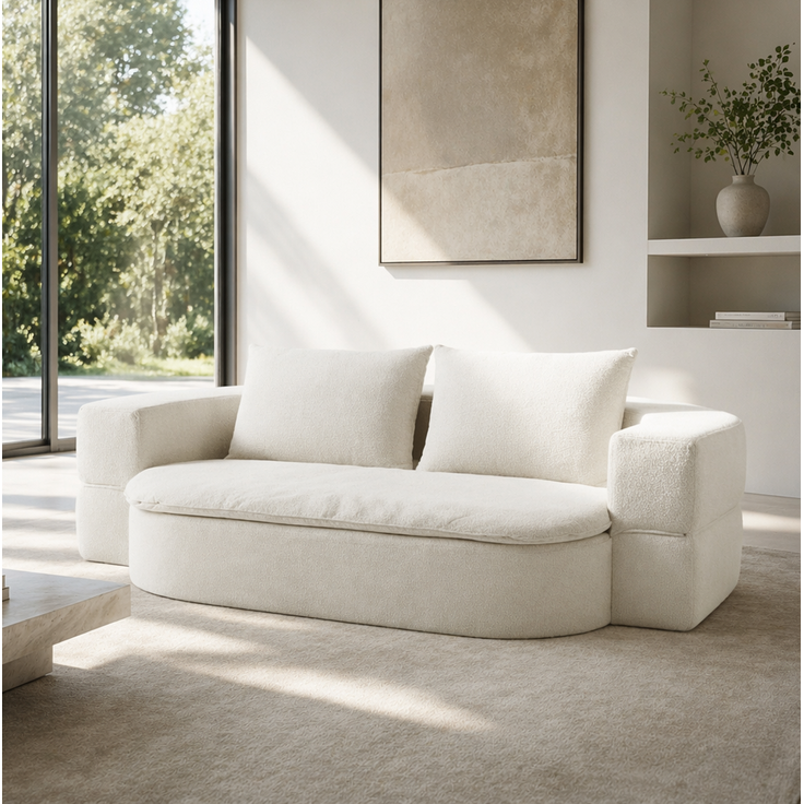 Klappsofa aus Flanellstoff, 3-in-1 Sitz- und Liegefunktion, 200x130x60 cm, Off White – Bild 3