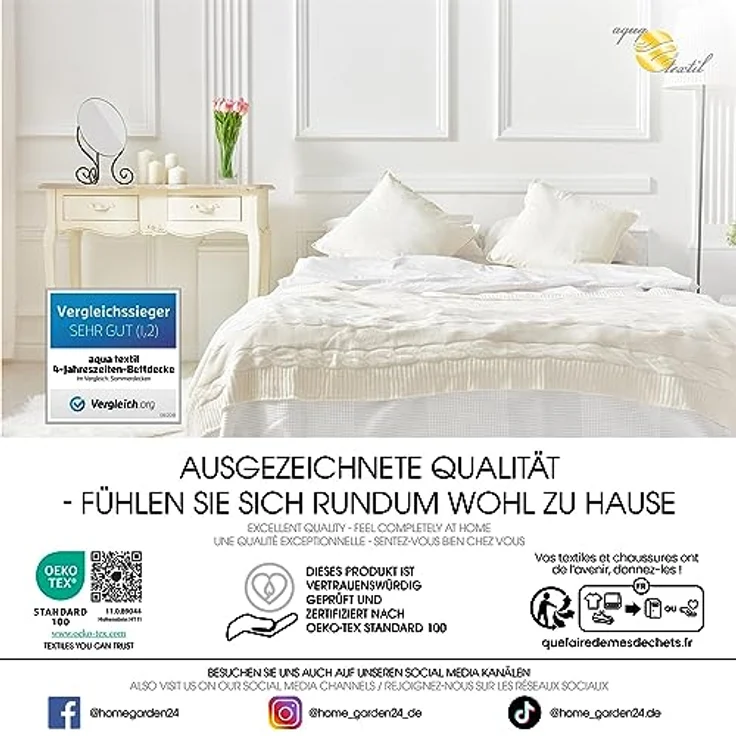 aqua-textil 4 Jahreszeiten Bettdecke 200x200 cm Decken zusammengeknöpft Winter 1200g Sommer 900g klimaregulierend Oeko-TEX – Bild 7