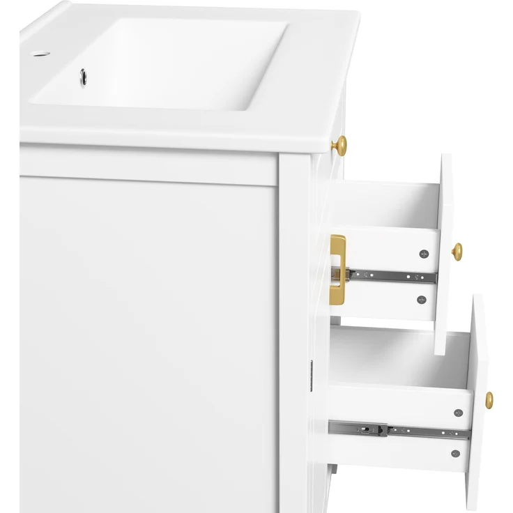 Freistehender Waschtischunterschrank B 61 x T 47 x H 87 cm aus MDF mit Keramikwaschbecken – Bild 8