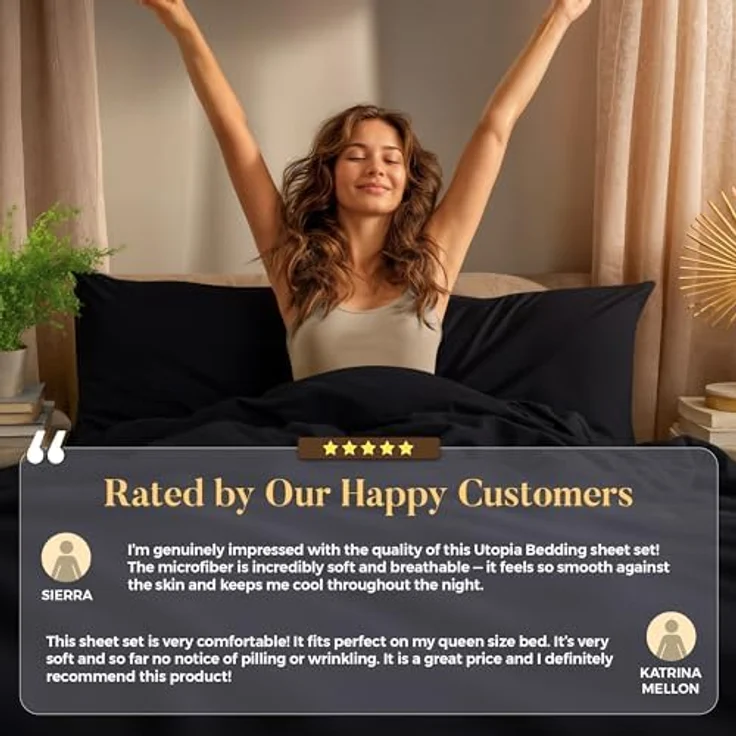 Utopia Bedding Bettwäsche-Set für Twin-Bett, 3-teilig, gebürstete Mikrofaser, schrumpft und lichtbeständig, pflegeleicht (Twin-Size-Bett, Schwarz) – Bild 9