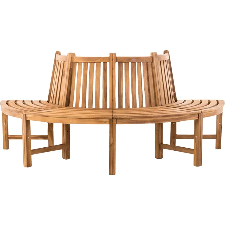 Baumbank VEGAD - Holz Teak 200x100x90 cm | Halbrunde Sitzbank Mit Lehne Baumbank Gartenbank Für Baum