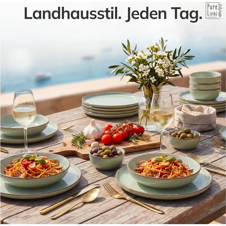 PURE LIVING INTERIOR DESIGN Geschirr-Set Rustic aus Steingut, 18-tlg, für 6 Personen, Mintgrün (18-tlg), 6 Personen, Steingut – Bild 2