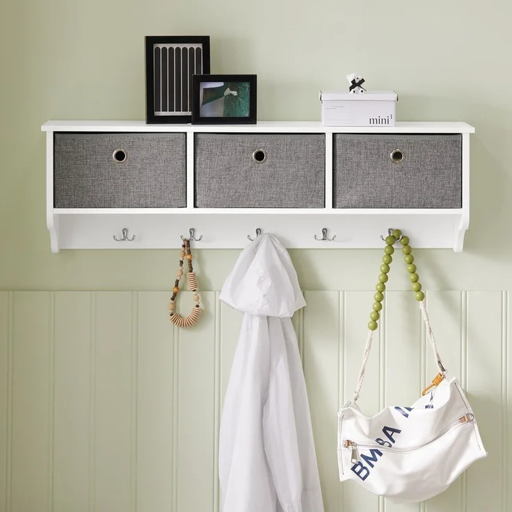 SoBuy FRG282-W Wandgarderobe, MDF, Lackiert, Weiß, 100 x 30 x 20 cm – Bild 2