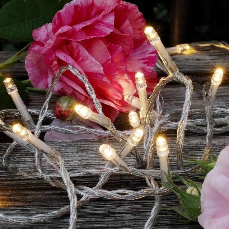 hellum LED Lichterkette LED Außen, Innen mit Timer, 160 warmweiße LEDs, 15,9m beleuchtete + 5m Zuleitung, strombetrieben mit Stecker, transparentes Kabel, Weihnachtsbaumbeleuchtung