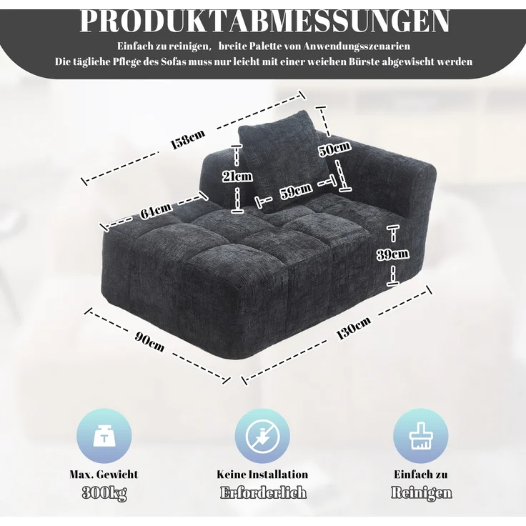 LVHOM Chaiselongue Schlafsofa mit Kissen, Lounge Sessel Relaxsessel Einzelsessel mit Seitentasche, Sofa Schlaffunktion, Sessel für Wohnzimmer – Bild 3