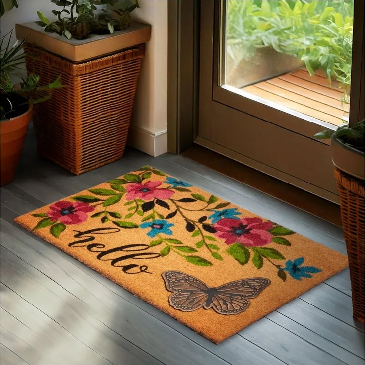 BRUBAKER Fußmatte Blumen und Pflanzen - 45 x 75 cm Schmutzfangmatte - Kokos Fußabtreter, Rechteckig, Höhe: 16 mm, Antirutsch Türmatte für Außen und Innen - Wetterfest und Rutschfest