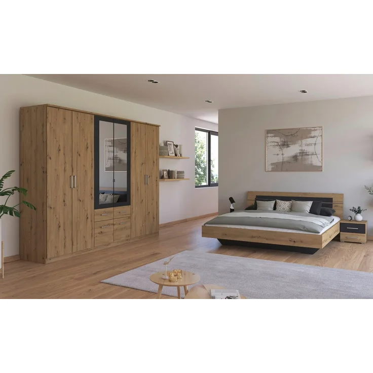 rauch Schlafzimmer-Set Komplettschlafzimmer Schlafzimmer BURANO mit Schrank in 3 Breiten, (Set, 4-tlg), Bett 180x200 cm und 2 Nachttischen MADE IN GERMANY
