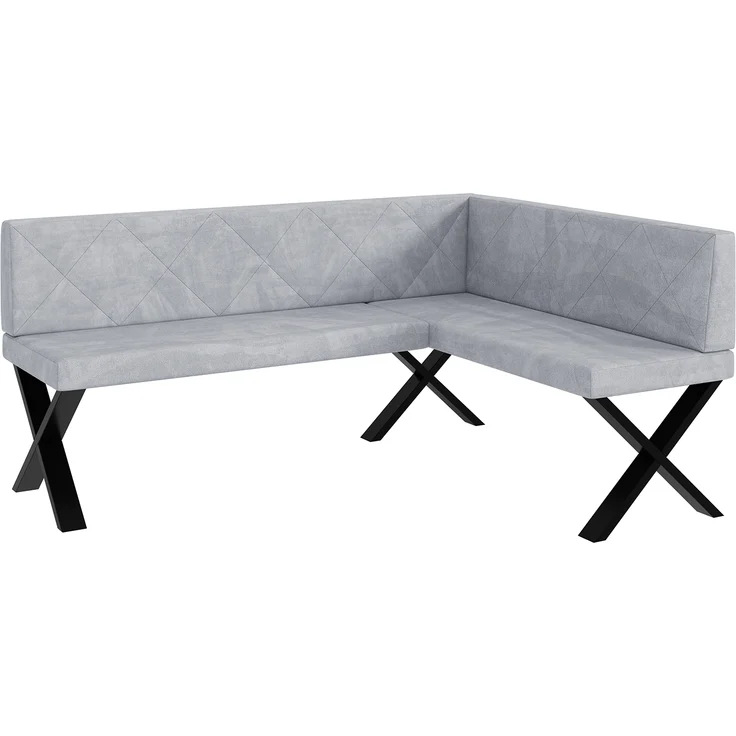MEBLINI Eckbank für Esszimmer - Küchenbank - Essecke - Sitzecke Küche - ERIC - X-Beine 128x168x87cm Rechts - Hellgrau Samt – Bild 1