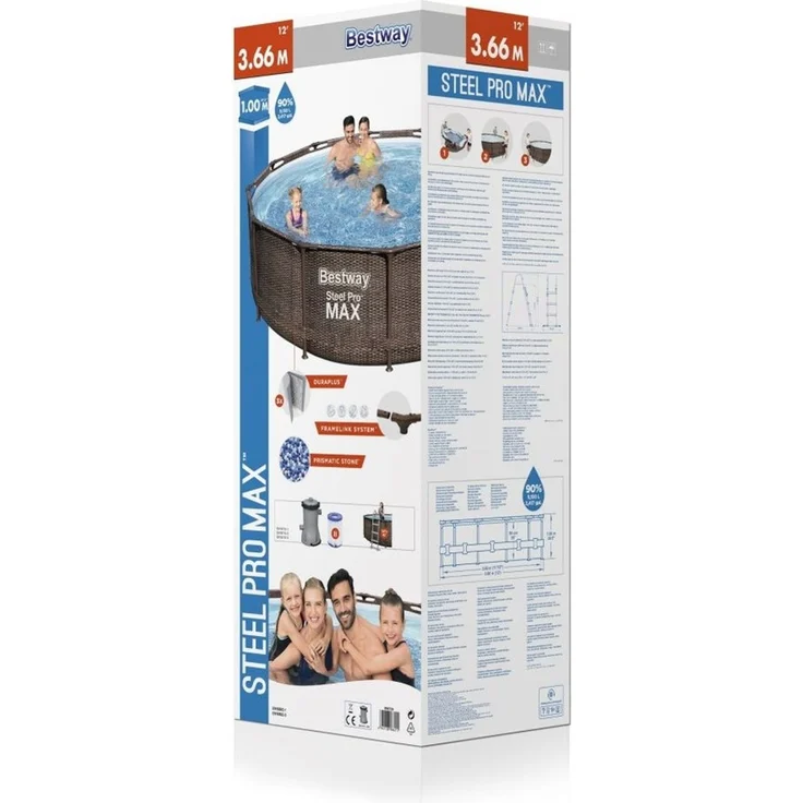 Bestway Steel Pro Max Frame Pool Komplettset Deluxe, rund, Rattan-Optik, 366 x 100 cm – Bild 3