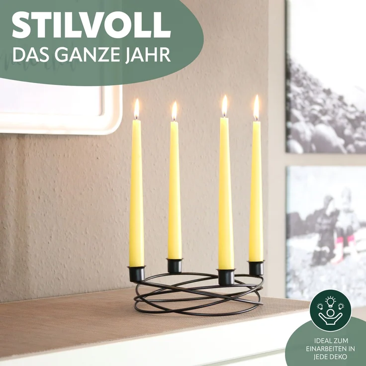 Kerzenhalter – Kranzform, für Stabkerzen / Tafelkerzen, Kerzenständer schwarz – Bild 4