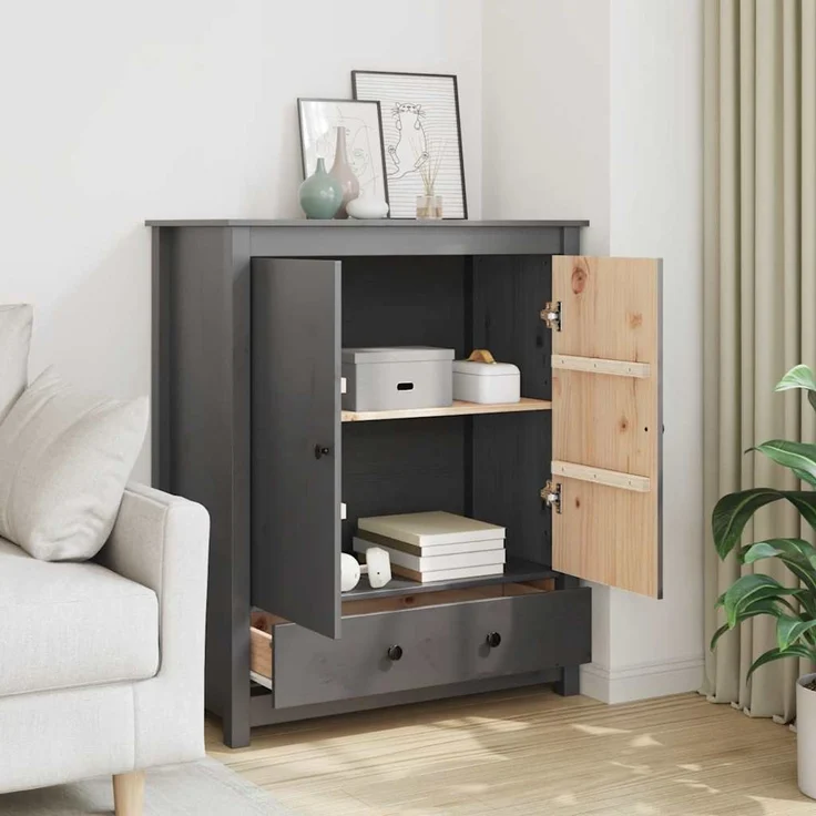 Highboard, BuffetSchrank, Büroschrank Grau 83 x 41,5 x 100 cm Massivholz Kiefer – Bild 1