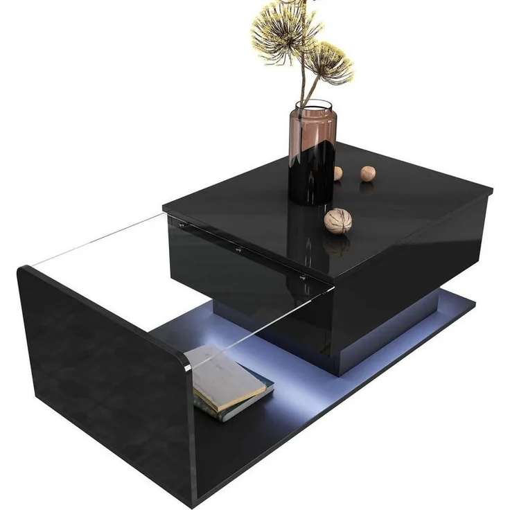 BlingBin Couchtisch (1-St, Höhenverstellbarer Couchtisch mit Ausziehbarer Ablage und Stauraum), LED-Beleuchtung für Ihr Wohnzimmer, 100×50×33CM