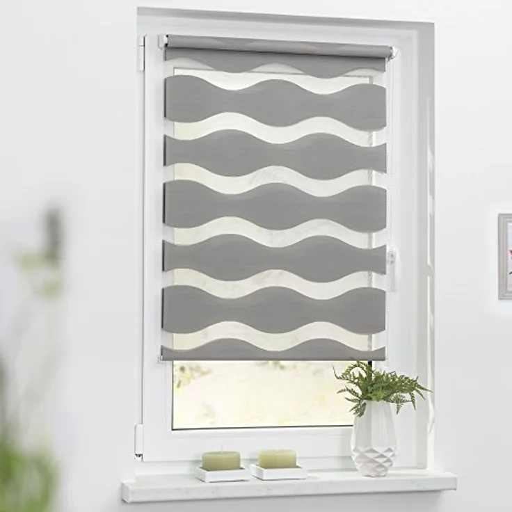 Lichtblick Sonnenschutzsysteme GmbH Doppelrollo Stockholm 90 cm x 150 cm (BxL) Grau Duo Rollo in extravagantem Stil; Klemm- und schraubbar; Lichtdurchlässig und blickdicht – Bild 4