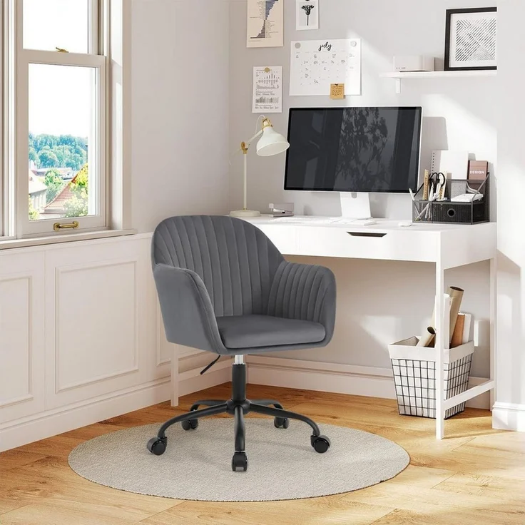 Woltu Schreibtischstuhl, Homeoffice Stuhl mit Rollen, Schminkstuhl höhenverstellbar – Bild 2