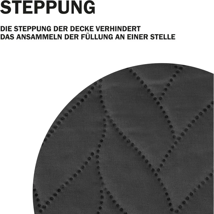 Tagesdecke XL (140x210 cm) mit wattierter Zwischenlage (Schwarz) Bettüberwurf - ÖKO-Tex 100, Sommerdecke gesteppt - Steppdecke, Wendedecke – Bild 6