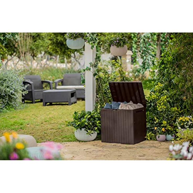 Keter City Box, Aufbewahrungsbox, Braun, Inhalt: 113L, Maße: HxTxB 55 x 44 x 57,8 cm, ideal für Balkon und kleine Flächen – Bild 8