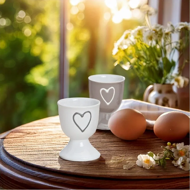 matches21 HOME & HOBBY Eierbecher, (4-tlg), Runde Keramik Ei-Halter als lustige Frühstücks-Eier Tisch-Deko