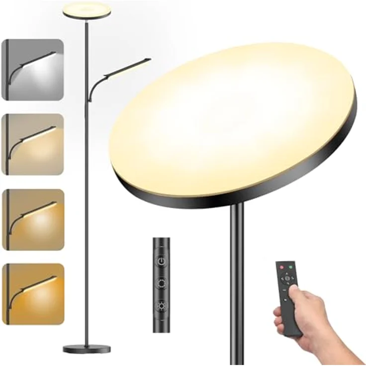 Stehlampe Wohnzimmer, 42W Deckenfluter mit Leselampe, 4200LM LED Stehlampe Dimmbar mit 2700K-6500K Farbtemperatu, Moderne Standleuchte mit Fernbedienung & Touch-Steuerung für Wohnzimmer Schlafzimmer – Bild 2