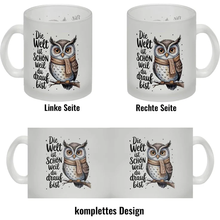 speecheese Tasse Eule mit Schal Glas Tasse Die Welt ist schön – Bild 4