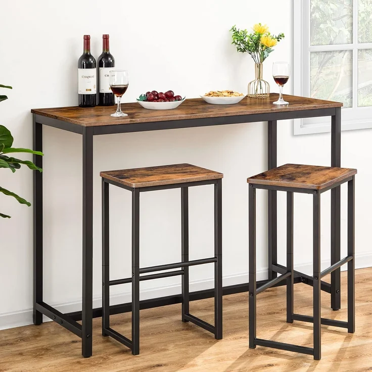 HOOBRO Barhocker, 2er-Set Barstühle, Barhocker mit unterschiedlich hohen Steigbügeln, Metallgestell, weiche Kanten, für Küche, Esszimmer, Wohnzimmer EBF34BY01G1 – Bild 2