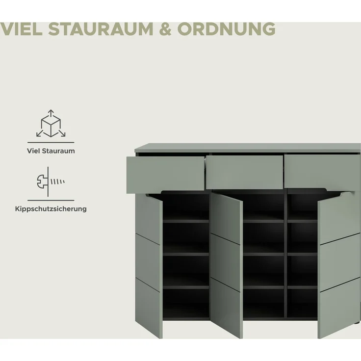 Schuhkommode (B/H/T: 94x120x37 cm) in Smoke Green Nachbildung – Bild 9