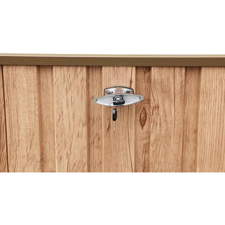 Duramax DH 1.9 (1450 L) Kissenbox aus Metall mit hydraulischer Gasdruckfeder und Vorhängeschlossöse, Terrassenbox und Gartenmöbelaufbewahrung für den Außenbereich, Holzmaserung – Bild 12
